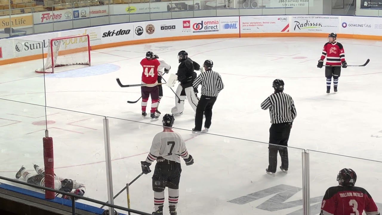 OLDTIMERS HOCKEY BENCH BRAWL/GOALIE FIGHT