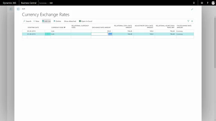 Exchange Rate Update - Microsoft Dynamics 365 Business Central