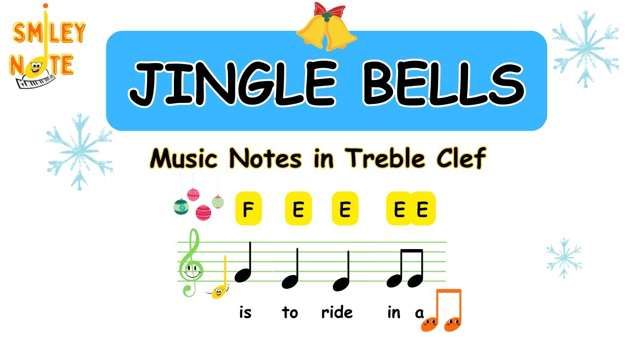 Jingle Bells – Music Notes in Treble Clef – Sing & Play with Smiley Note