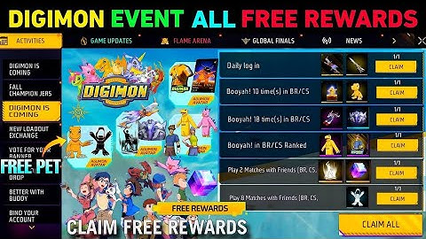 CLAM ALL FREE DIGIMON EVENT REWARDS 🎁 || FREE FIRE X DIGIMON FREE ALL REWARDS 😍