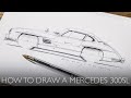 How to draw a gullwing mercedes 300sl in just a few minuteseasy to follow instructions
