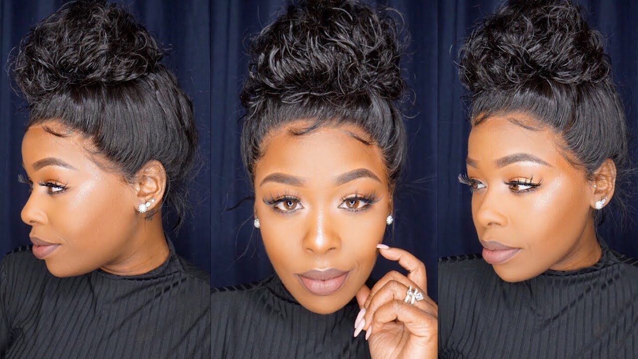 My Easy Work👩🏾‍⚕️ Hairstyle! 360 Wig Application Quick Install Curly Bun Omgherhair