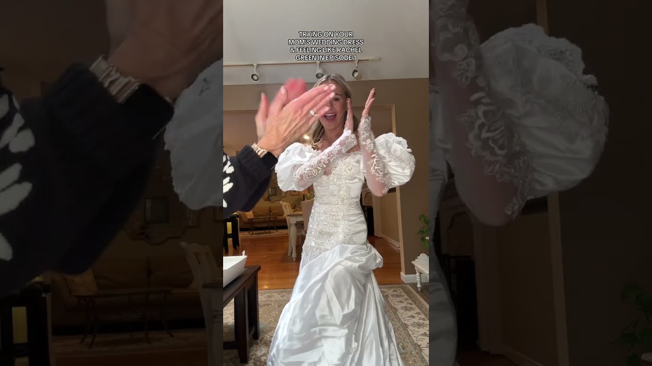 Trying on my mom's very Rachel Green 90s wedding dress!! #weddingdress  #90sthrowback - YouTube