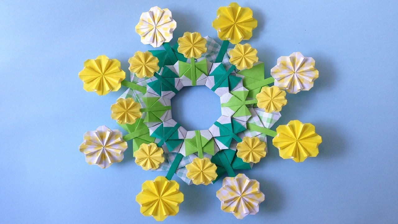 折り紙 たんぽぽの花 リースの折り方 Origami Flower Dandelion Wreath Tutorial Niceno1 Youtube