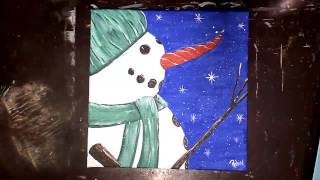 snowman easy painting winter acrylic lesson paintingvalley