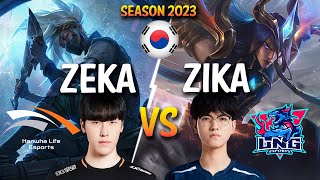 HLE Zeka vs LNG Zika  Zeka AKALI vs Zika YONE Mid  Patch 13.24 KR Ranked