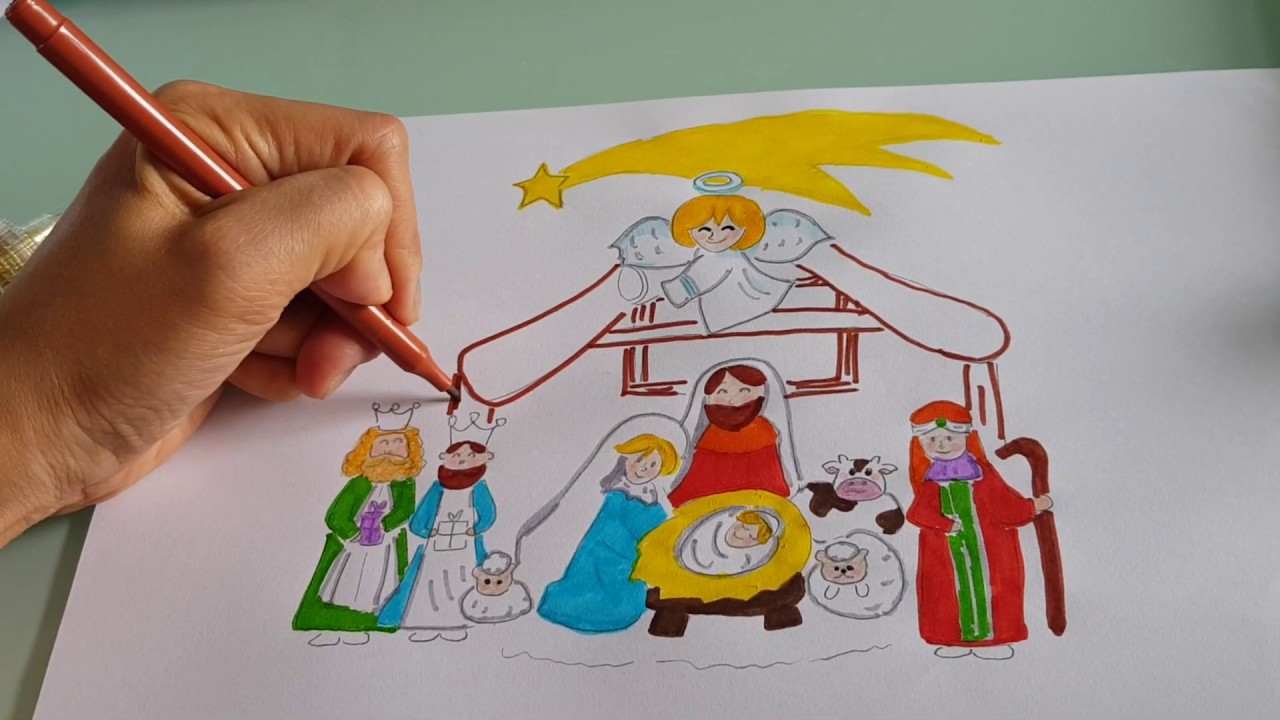 como desenhar um presepio facil, parte 2,passo a passo - YouTube