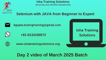 Selenium with Java Day 2 Video On 20th march 2025.Call or WhatsApp us on +91-9133190573 to Enroll
