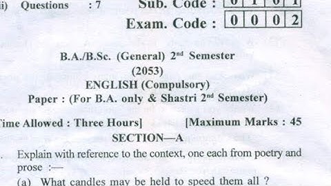 BA 2nd Sem English compulsory 2023 Question paper Punjab university