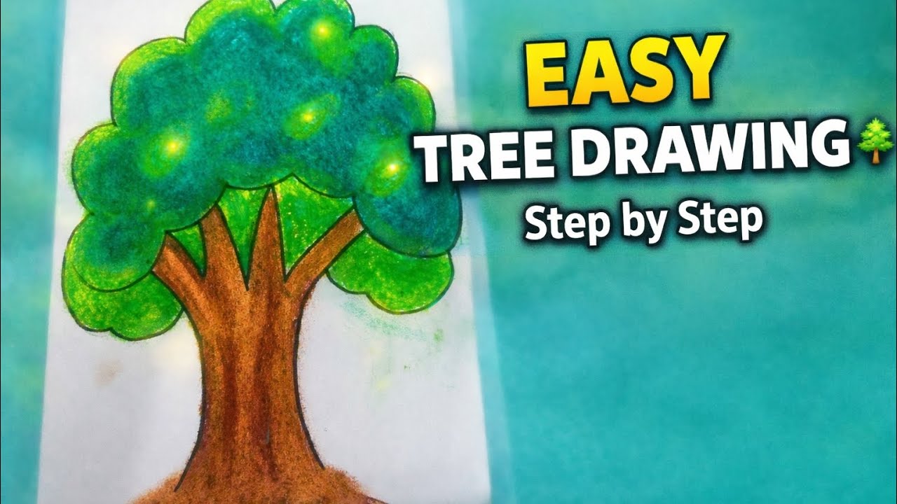 Beautiful Green Tree Drawing with Oil Pastels
