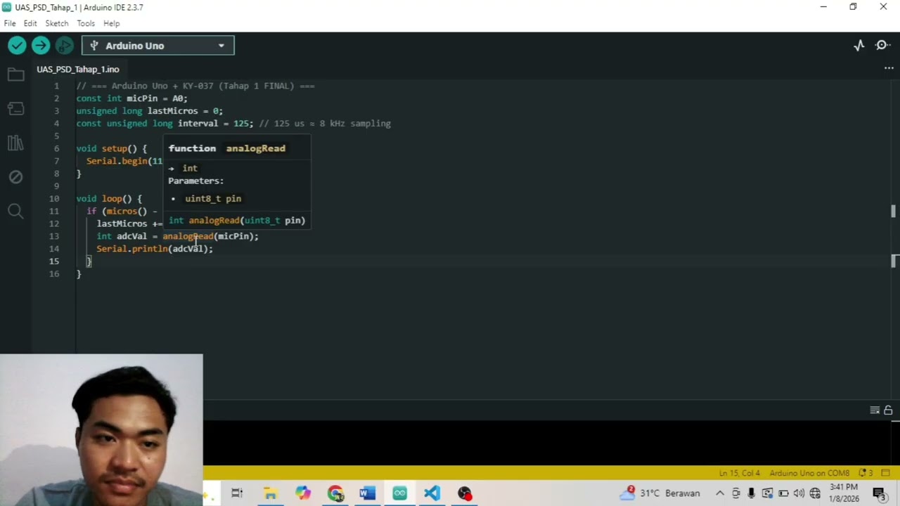 Spektrogram Sinyal Suara dengan Mikrofon KY-037 Berbasis Arduino Uno dan Python 