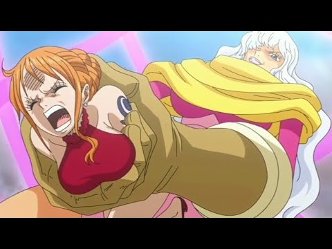 Charlotte grabs and squeezes Nami (from One Piece) [Giantess]