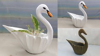 Make Swanduck Cement Pot For Planters At Home Using Old Towel- Cement Craft Ideas