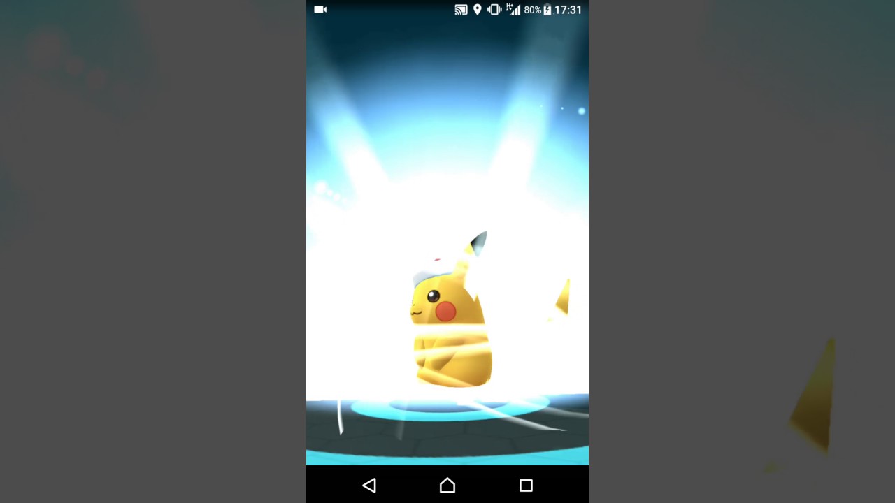 Christmas Pikachu evolving into Christmas Raichu on Pokemon Go