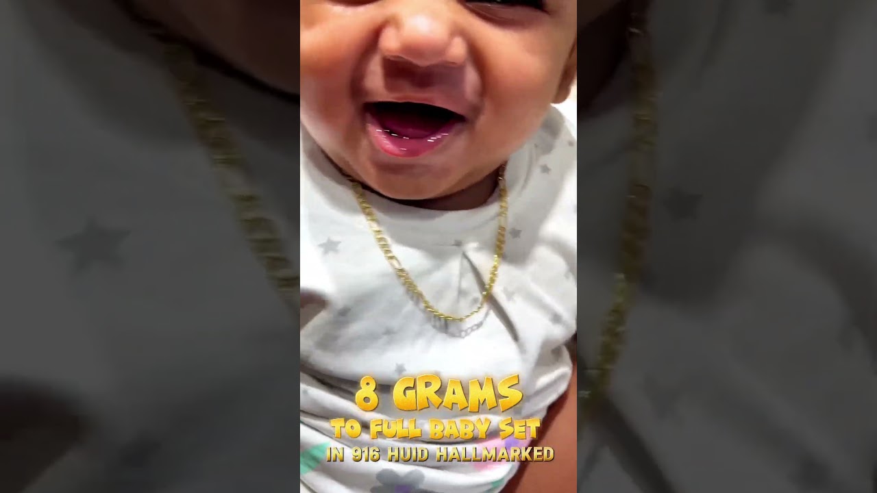 1 Sovereign Baby Set with 7 Iteam (Studs,Chain,Pendant,Bracelet,Bangles,Ring,Hip Chain in 916