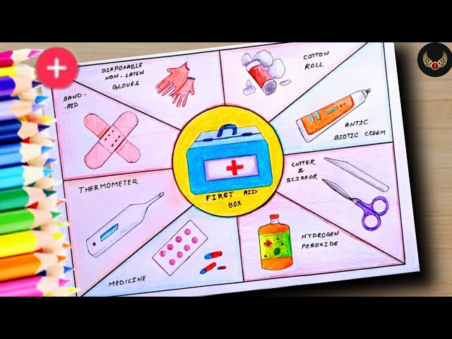First Aid kit drawing/First aid box items drawing/ World First Aid