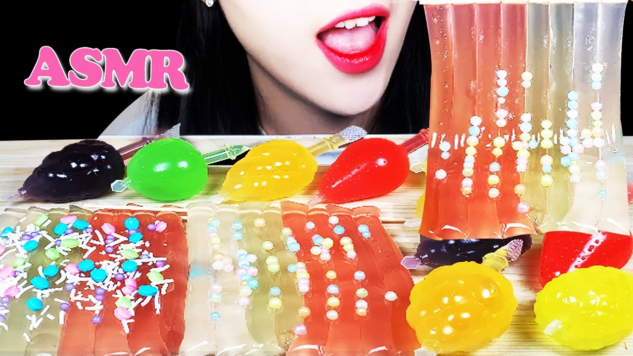 ASMR TikTok FRUIT JELLY, JELLY NOODLES 틱톡 과일 젤리, 젤리 국수 먹방 MUKNBAG, NO