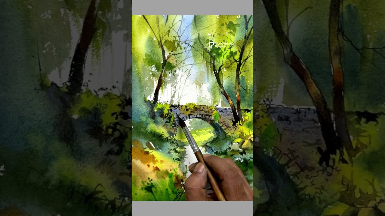 Watercolor techniques pen and wash | landscape painting by prakashanputhur