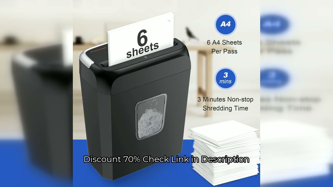 Bonsaii 6-Sheet Cross Cut Paper Shredder Home Office Use with Handle for Document,Mail,Staple,Clip-3