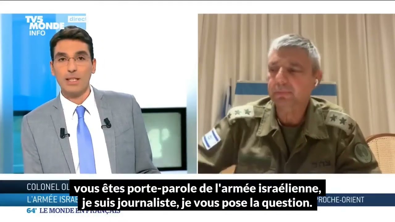 Mohamed Kaci de TV5 qui atomise le porte parole de l'armée coloniale d'Israël (fin magique)