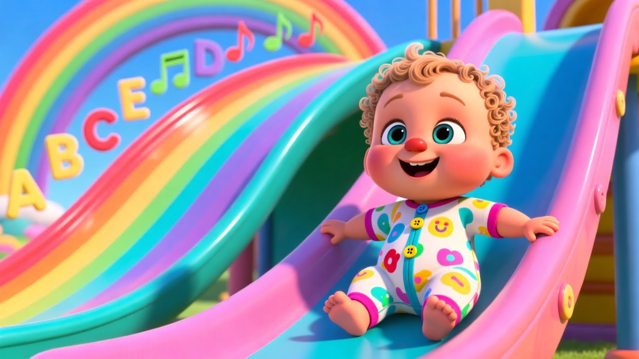 Baby’s Rainbow Slide Adventure 🌈🛷 Fun Learning Song for Kids | Learn ABCs, Numbers, and Colors