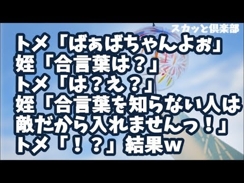 【スカッとする話】義弟の家にアポなし凸したトメ「姪ちゃ～ん！ばぁばちゃんよぉ～」姪「合言葉は？」トメ「は？え？」姪「合言葉を知らない人は敵だから入れませんっ！」トメ「！？」結果ｗ