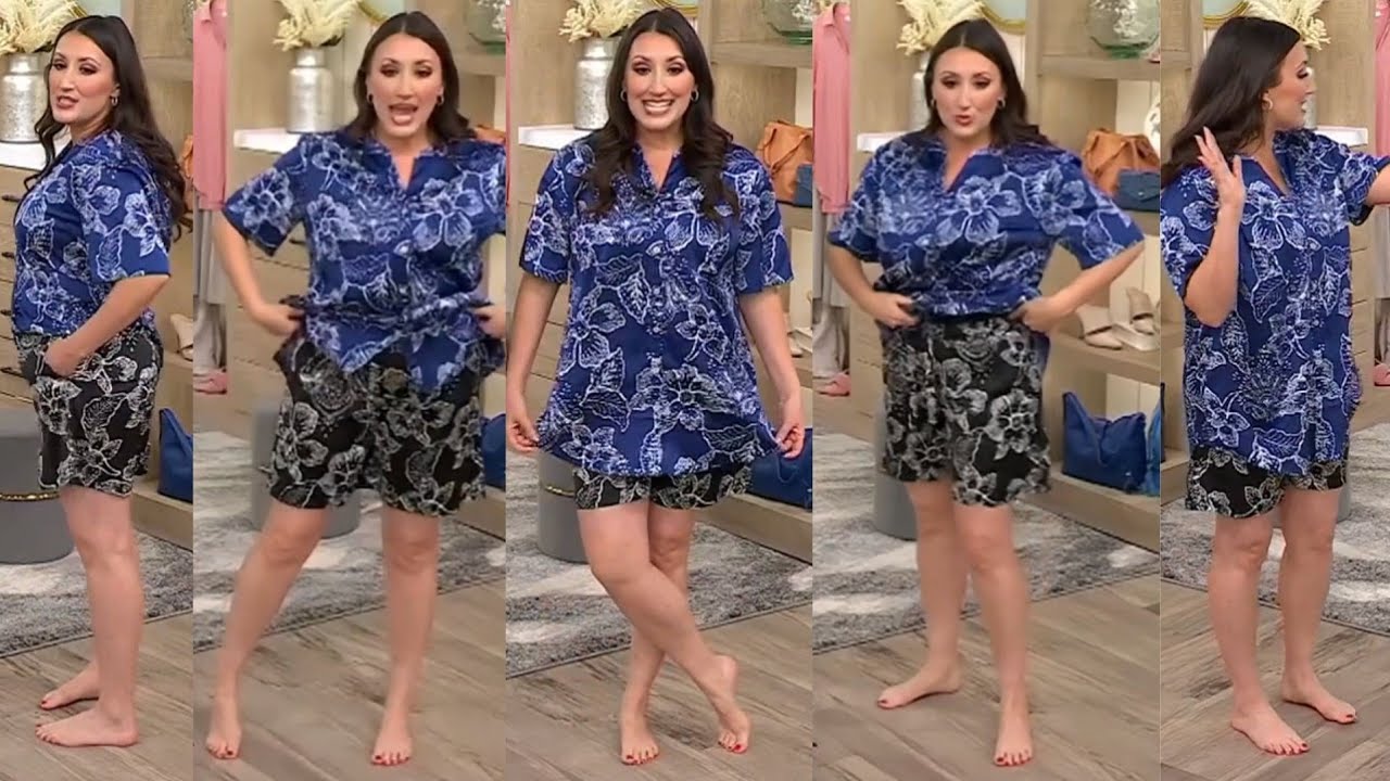 QVC tv - Chelsea Phillips Reid Barefoot & Leggy modeling Pajamas