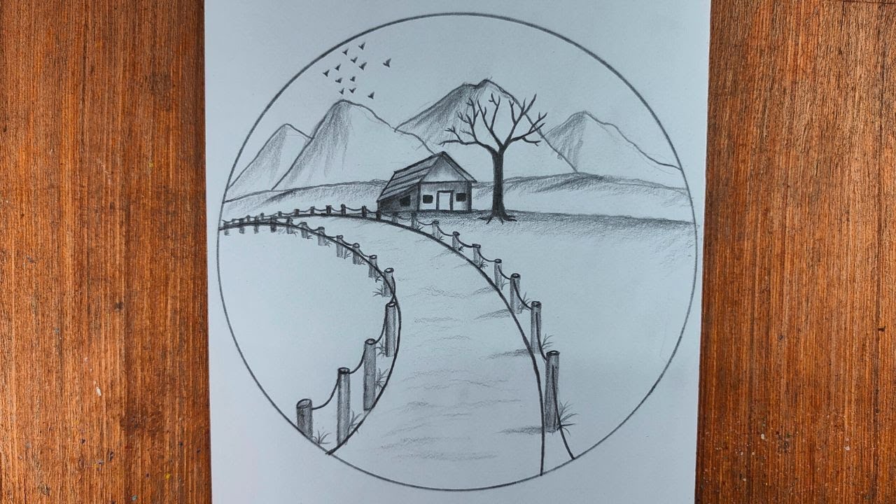 Easy way 😍Pencil scenery 💖drawing in circle step by step || Beautiful ...