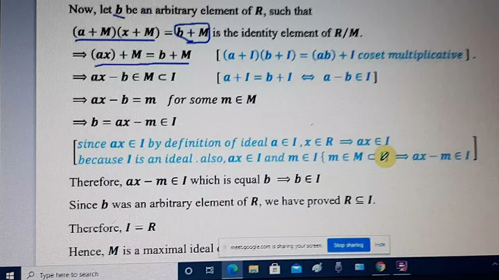 :  𝑹𝑴⁄is a field if and only if 𝑴 is a maximal ideal of 𝑹.