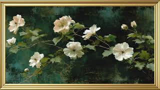 White Roses on Dark Green Oil Painting | 4K Vintage Wallpaper Art Screensaver | Vintage Frames