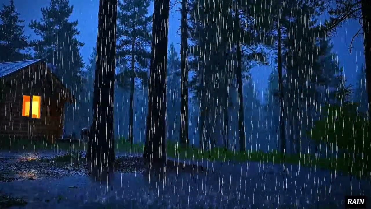 3 Hours Heavy Rain in Deep Pine Forest at Night 🌙 | No Thunder | Natural Sleep Rain Sounds