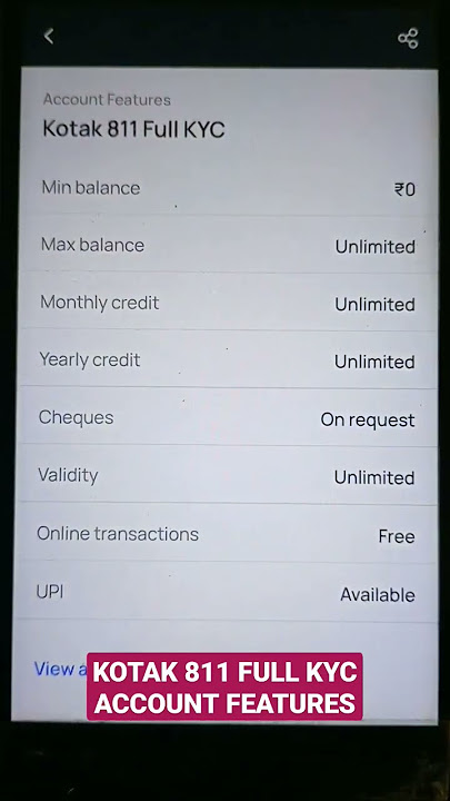KOTAK 811 FULL KYC ACCOUNT FEATURES