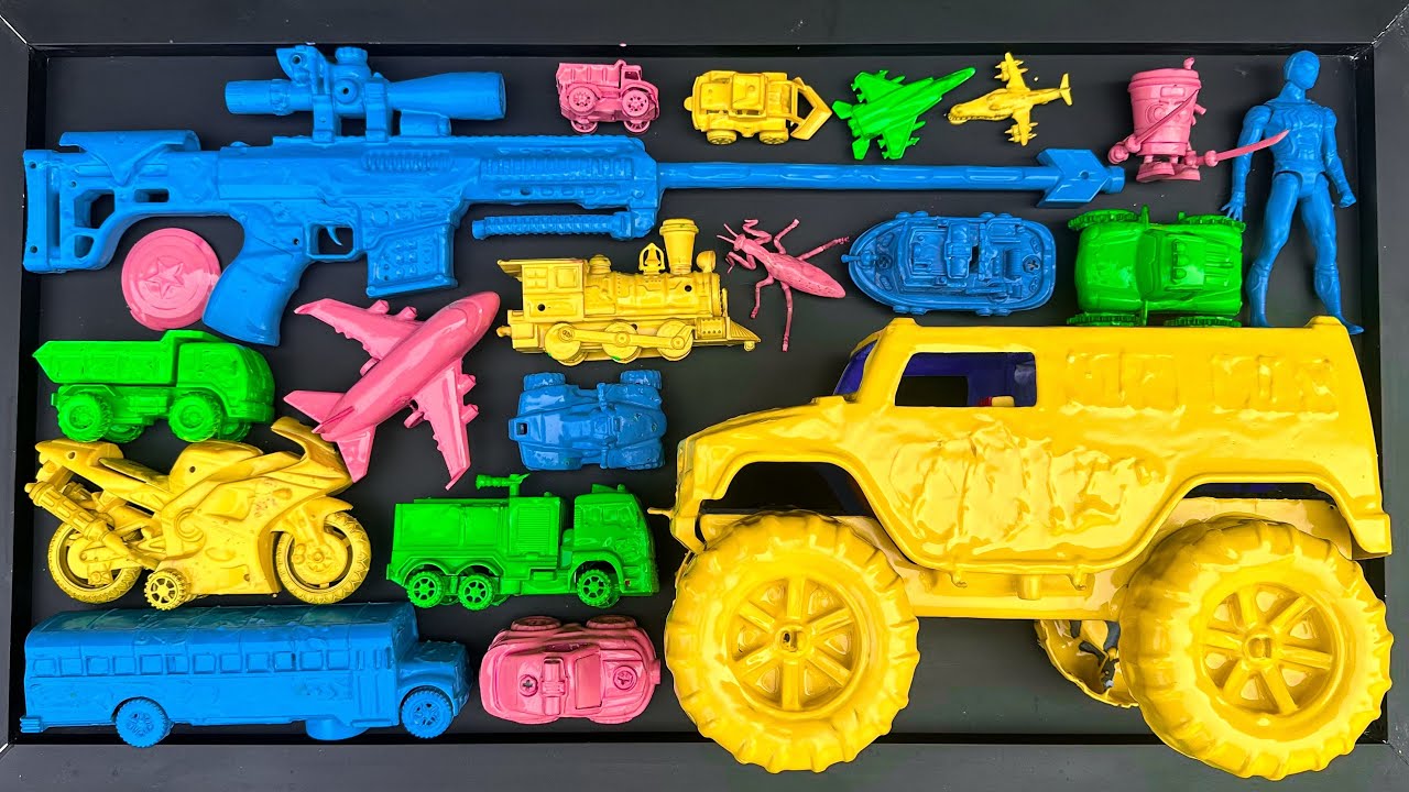 Membersihkan mainan mobil, mobil moster, mobil damkar, bus sekolah, motor balap, tembakan & anomali