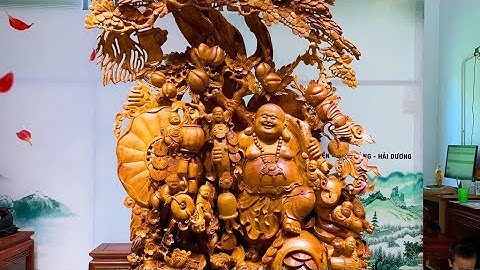 SIÊU PHẨM  di lặc cửu phúc vác đào đứng tùng siêu to khổng lồ TƯỢNG GỖ NGUYỄN HỒNG 0966336318