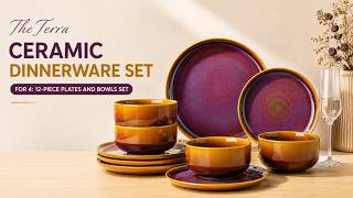 TheTerra Ceramic Dinnerware Set for 4: 12-Piece Plates and Bowls Set | Best Ceramic Dinnerware Set