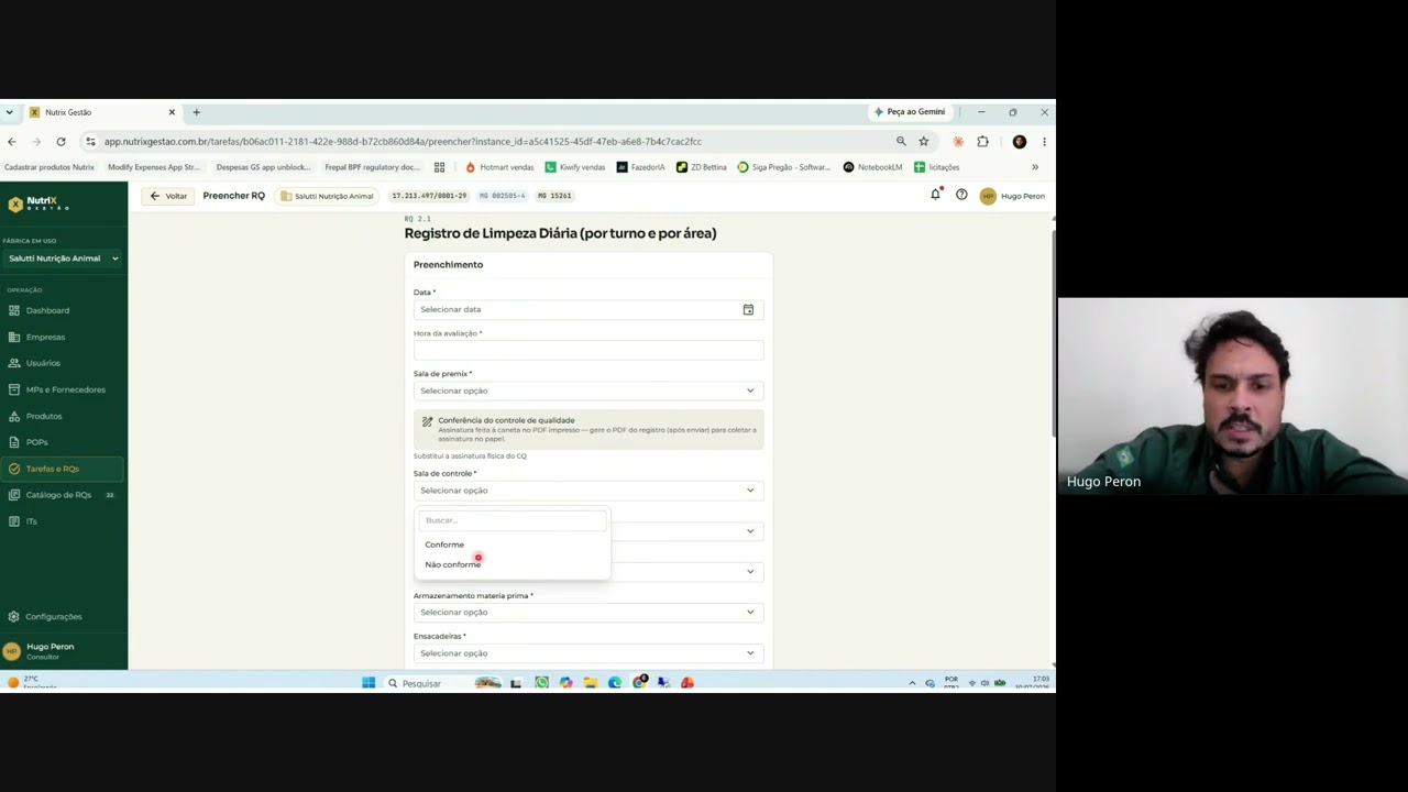 Prévia do sistema NutriXGestão em funcionamento