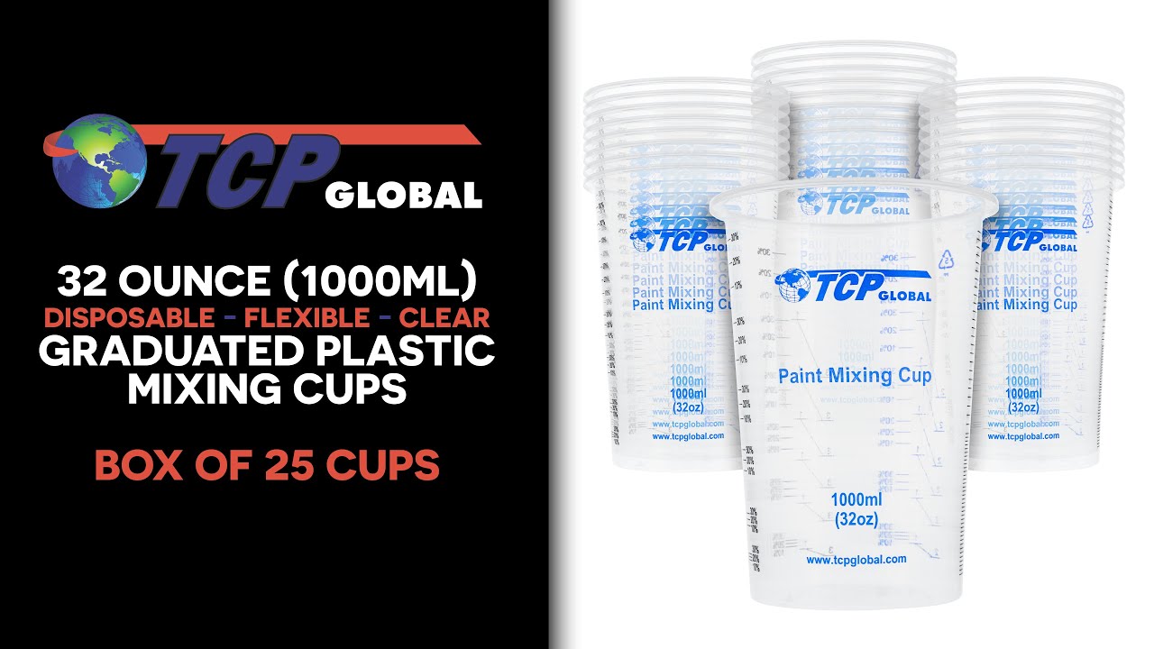 TCP Global 20 Ounce (600ml) Disposable Flexible Clear Graduated Plastic  Mixing Cups - Box of 25 Cups & 25 Mixing Sticks - Use for Paint, Resin,  Epoxy