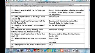 Yr9 Baseline 2021  Sec A Knowledge Recall Answers