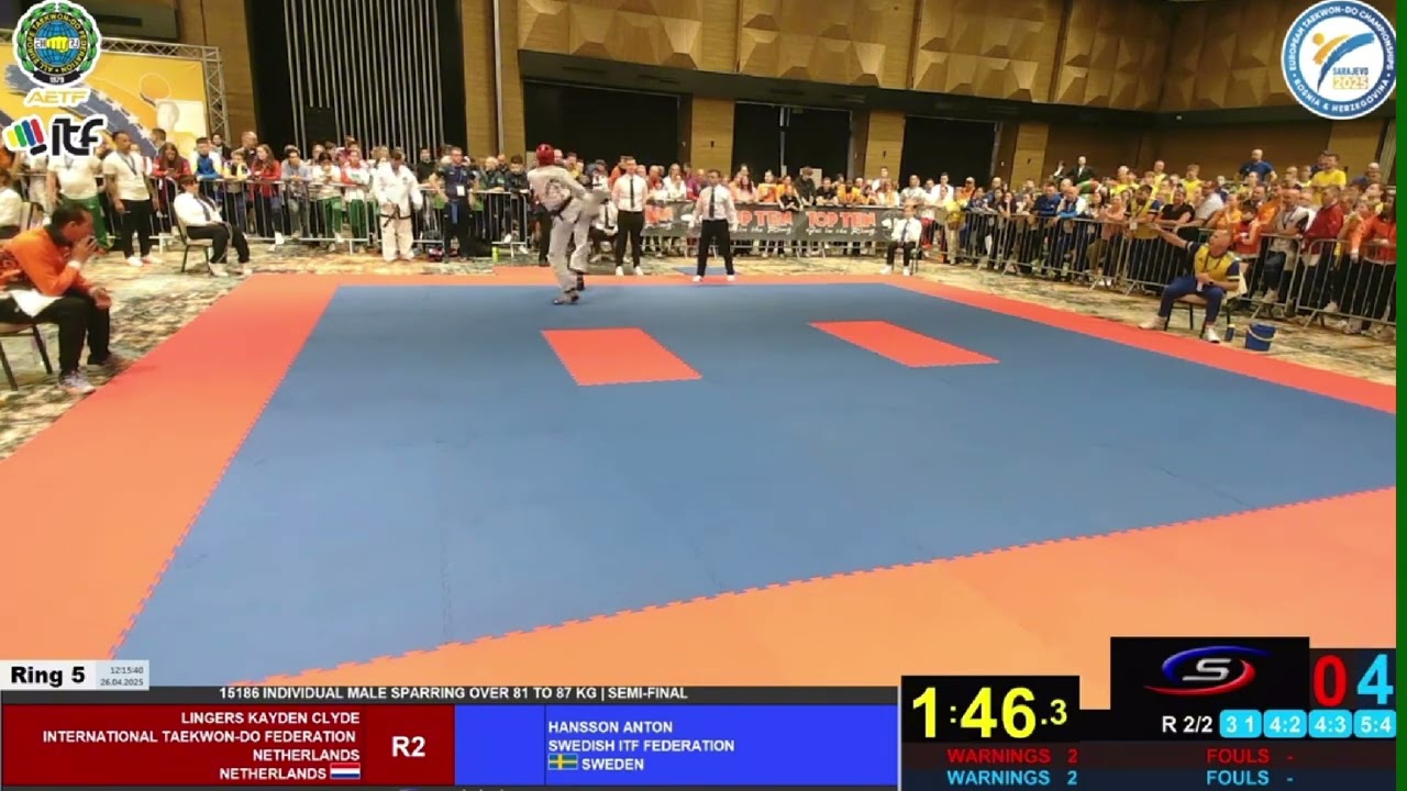 Kayden Clyde Lingers NET VS Anton Hansson SWE ITF Taekwondo European championship sparring -87 kg