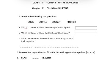Filling and Lifting worksheet Class 3, Maths NCERT new book chapter 11 solution with explanation