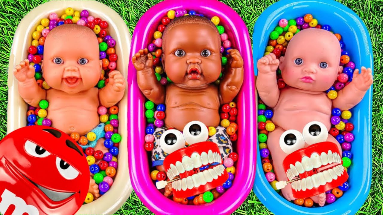 3 Minutes Satisfying Video | Mixing Funny Candy ASMR & Make Up in 3 Bathtubs with Magic M&M's Slime