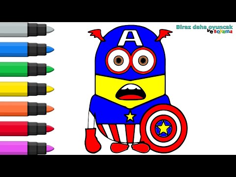 Kaptan Amerika Minion Çizip Boyama | Çocuklar İçin Boyama Videoları | Boyama Oyunları