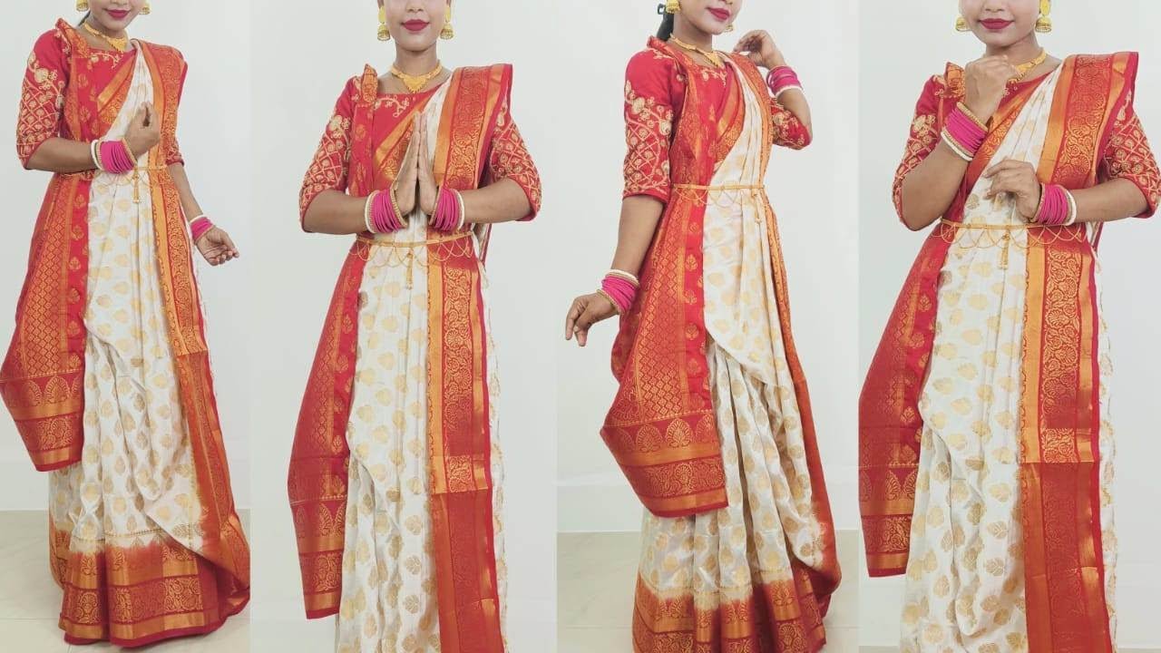 Durga Puja Saree Look 2022 | Lal Par Sada Saree Draping For Ashtami