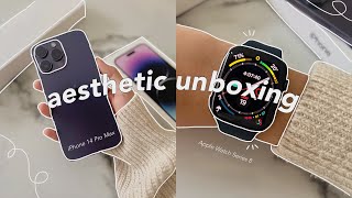 📦 iphone 14 pro max (deep purple) + series 8 apple watch | aesthetic unboxing 💜