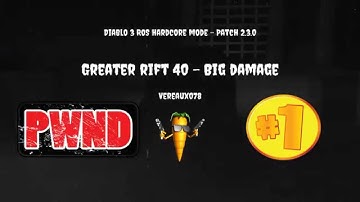 Diablo 3 RoS HARDCORE - Patch 2.3 - Exploding Palm Monk - Greater rift 40 Boss Quick Kill