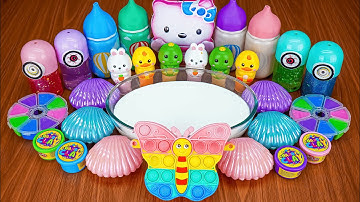 Rainbow HELLO KITTY 🐱 | Mixing random into Glossy Slime I Relaxing slime videos