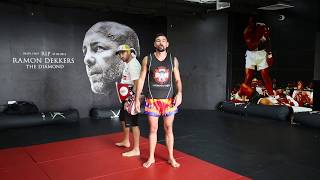 muayhthai muppets counter technique, left push kick to counter left body kick