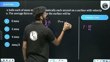 \(n\) balls each of mass \(m\) impinge elastically each second on a surface with velocity \(u\).....