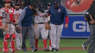 BOS@BAL: Pedroia exits game after collision at second