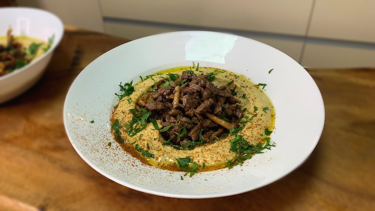 איך להכין חומוס ביתי - בתוספת בשר ופטריות צלויות - קל פשוט וטעים